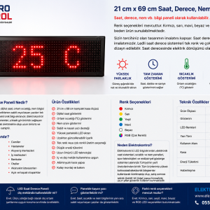 21 cm x 69 cm Saat, Derece, Nem, Yazı Paneli